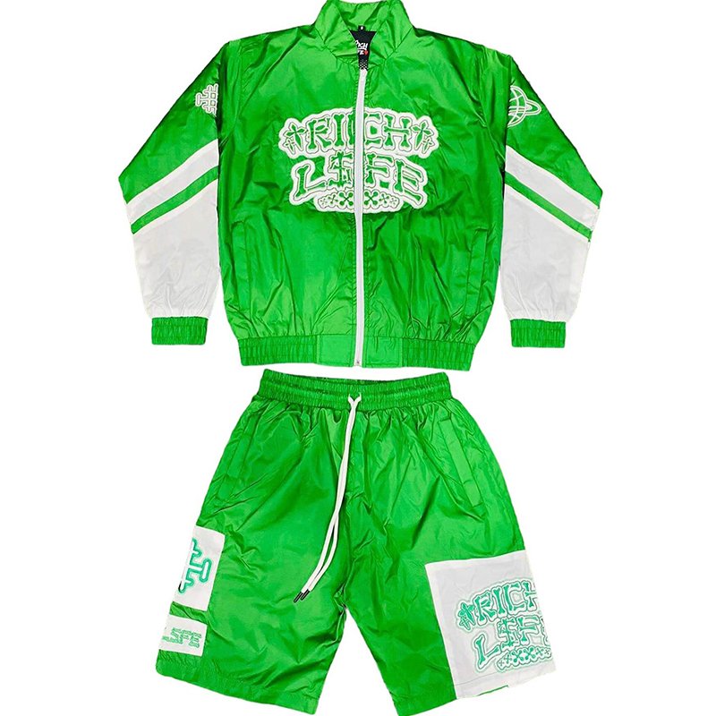 Custom Color block Men Sets Two Piece Shorts And Jacket Tracksuit Full Zip Up Nylon Men's Training Wear Windbreaker Short Set