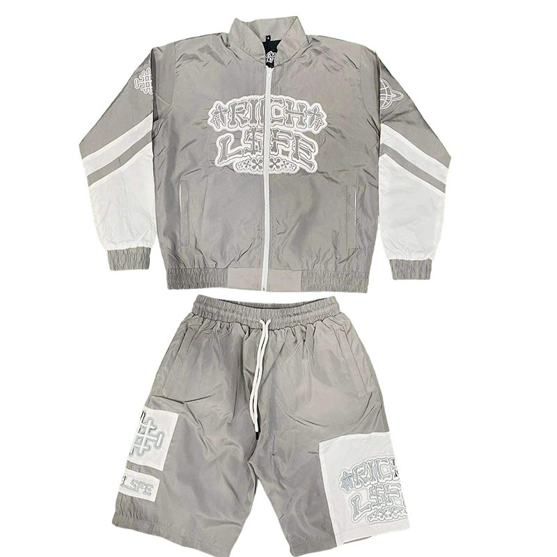 Custom Color block Men Sets Two Piece Shorts And Jacket Tracksuit Full Zip Up Nylon Men's Training Wear Windbreaker Short Set