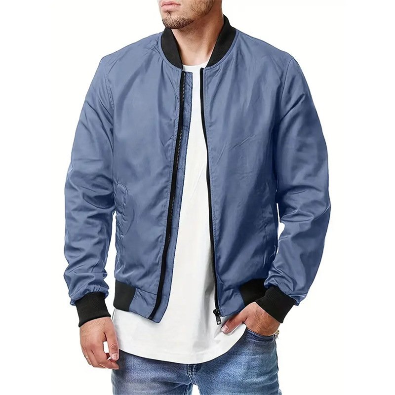 High Quality Casual Men's Stand Collar Bomber Jacket Autumn Plus Size Solid Color Zipper Pilot Jacket Coat