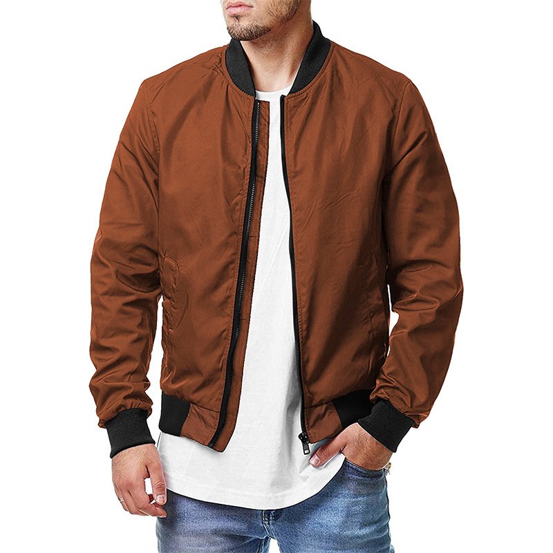 High Quality Casual Men's Stand Collar Bomber Jacket Autumn Plus Size Solid Color Zipper Pilot Jacket Coat