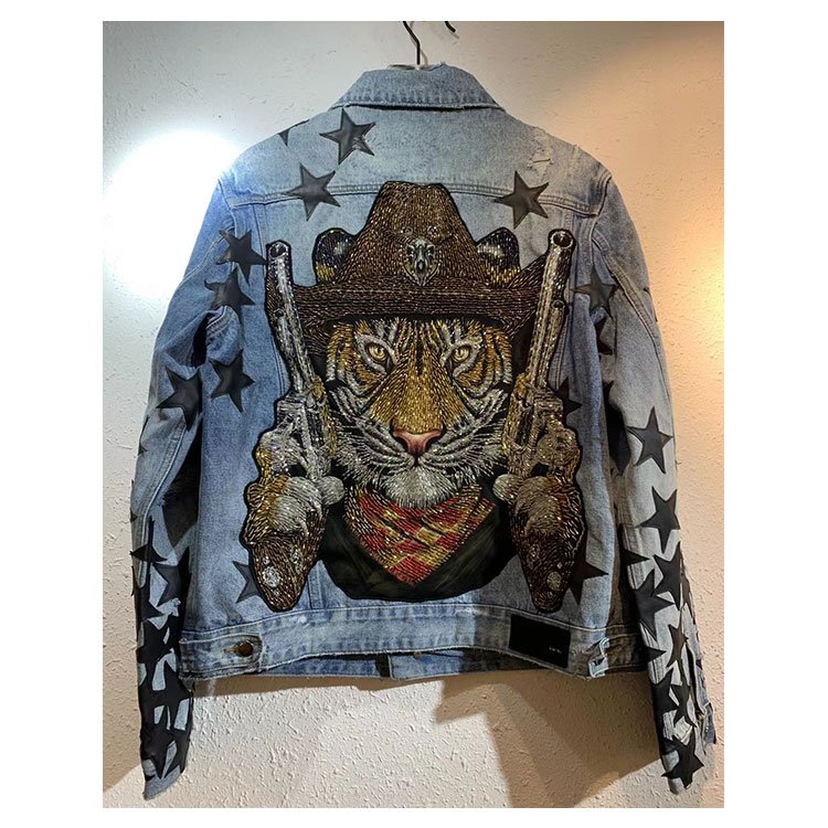 Mingwei Custom Washed Blue Embroidered Men's Denim Jacket Motorcycle Denim Jean Jackets Men