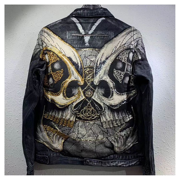 Mingwei Custom Washed Blue Embroidered Men's Denim Jacket Motorcycle Denim Jean Jackets Men