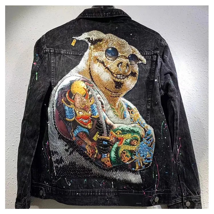 Mingwei Custom Washed Blue Embroidered Men's Denim Jacket Motorcycle Denim Jean Jackets Men