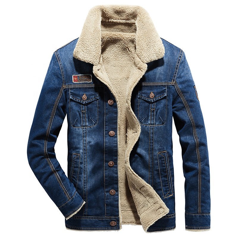Hot Selling Fashion Denim Jeans With Fur Lining Men'S Casual Jacket