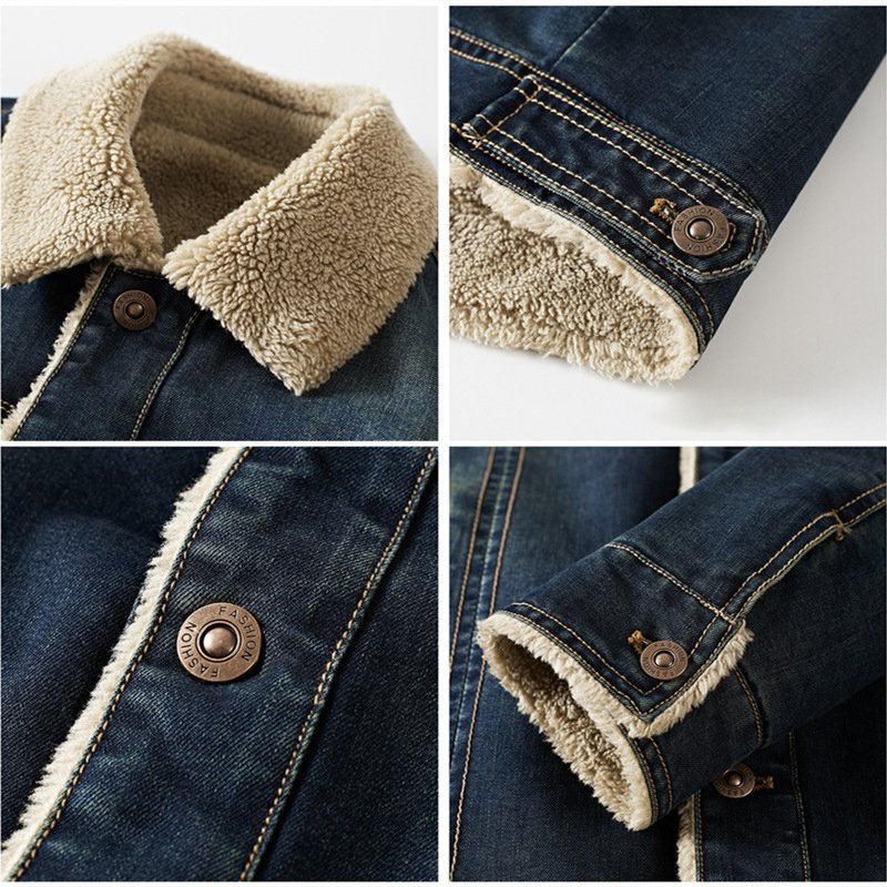 Hot Selling Fashion Denim Jeans With Fur Lining Men'S Casual Jacket