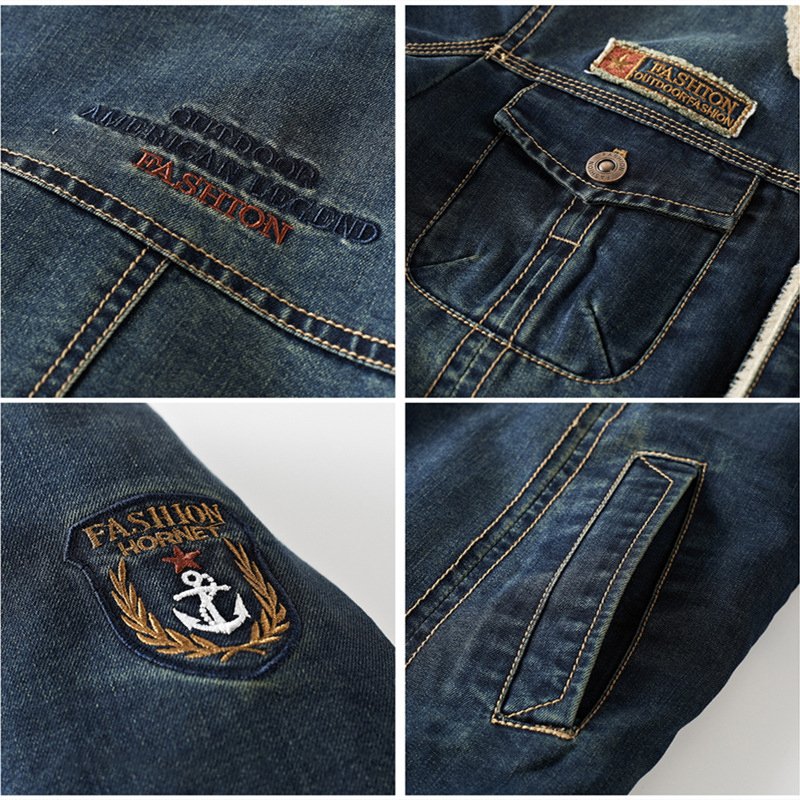 Hot Selling Fashion Denim Jeans With Fur Lining Men'S Casual Jacket
