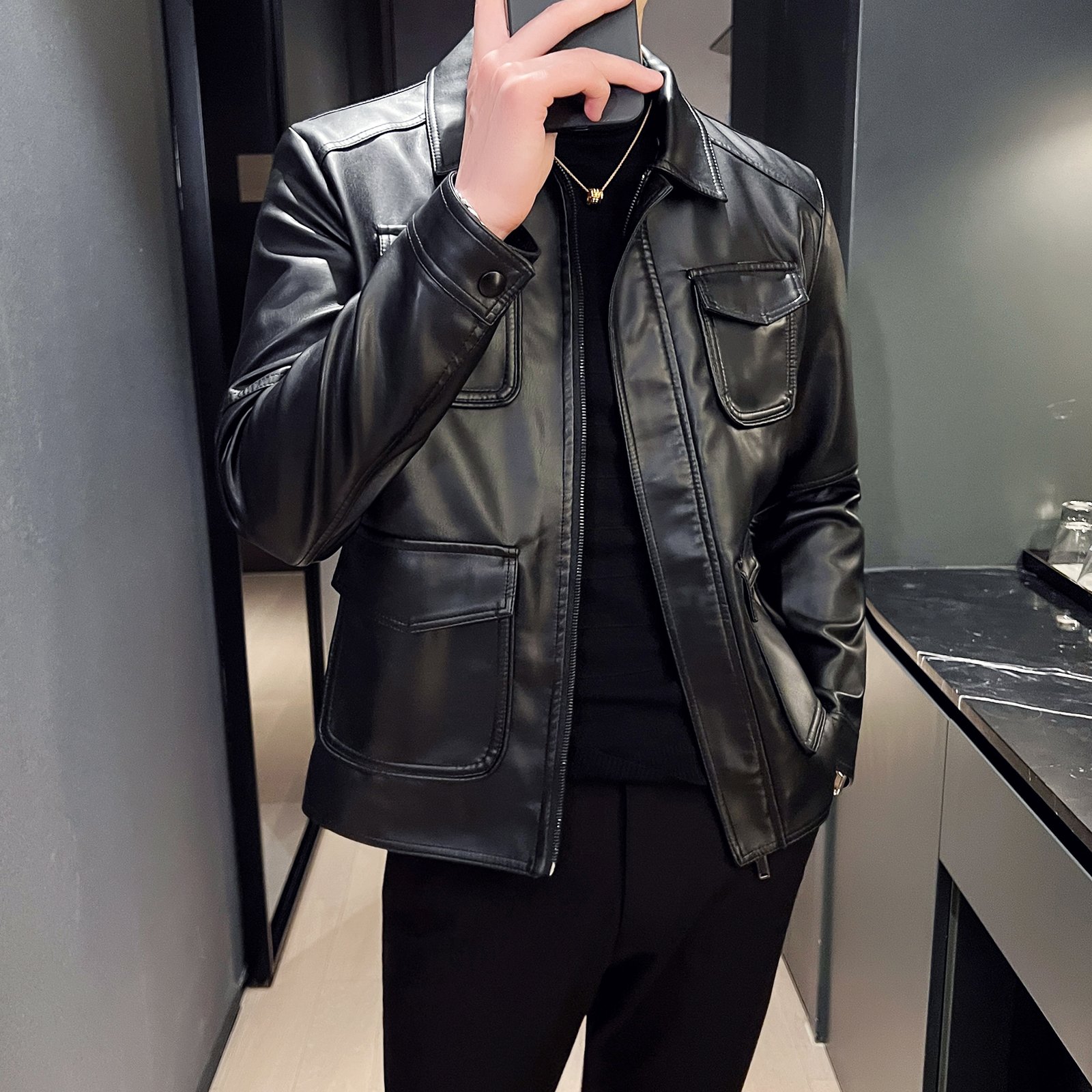 Liu Ming Wholesale Good Quality 2024 Autumn Fashion Casual Slim Coat Pockets Zipper Biker Motorcycle Faux Leather Jacket For Men