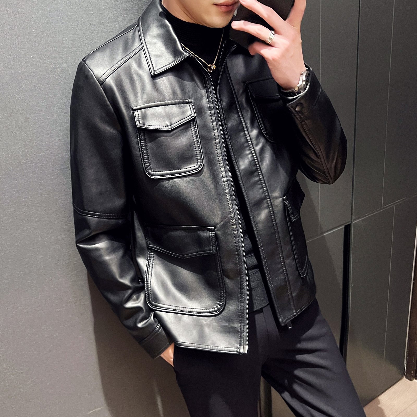Liu Ming Wholesale Good Quality 2024 Autumn Fashion Casual Slim Coat Pockets Zipper Biker Motorcycle Faux Leather Jacket For Men