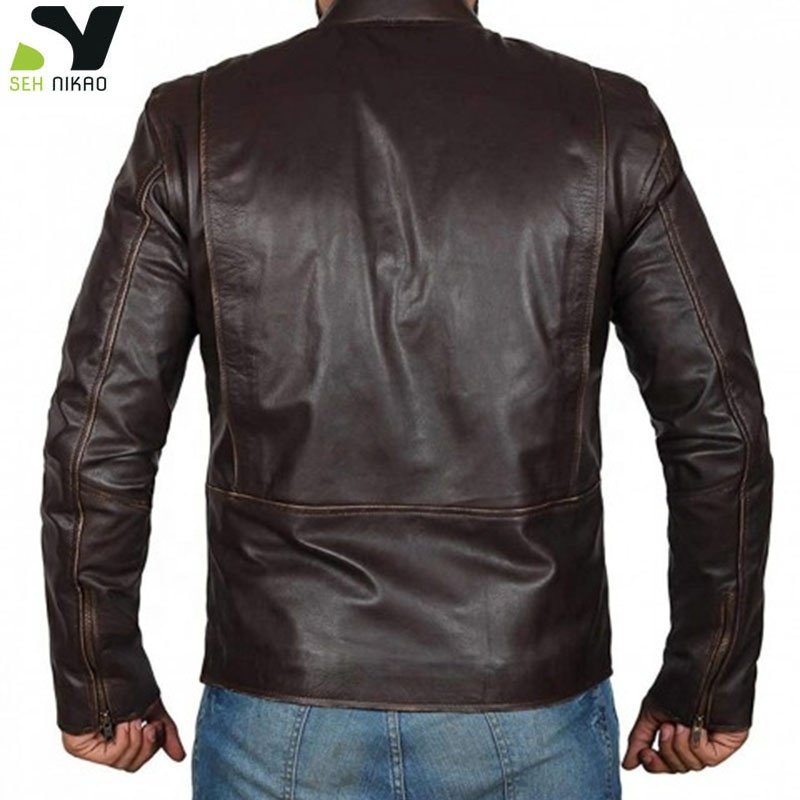 Custom manufacture Fashion motorbike Men Black Solid Leather cycle Ja Vintage genuine sheepskin leather cafe jackets for men