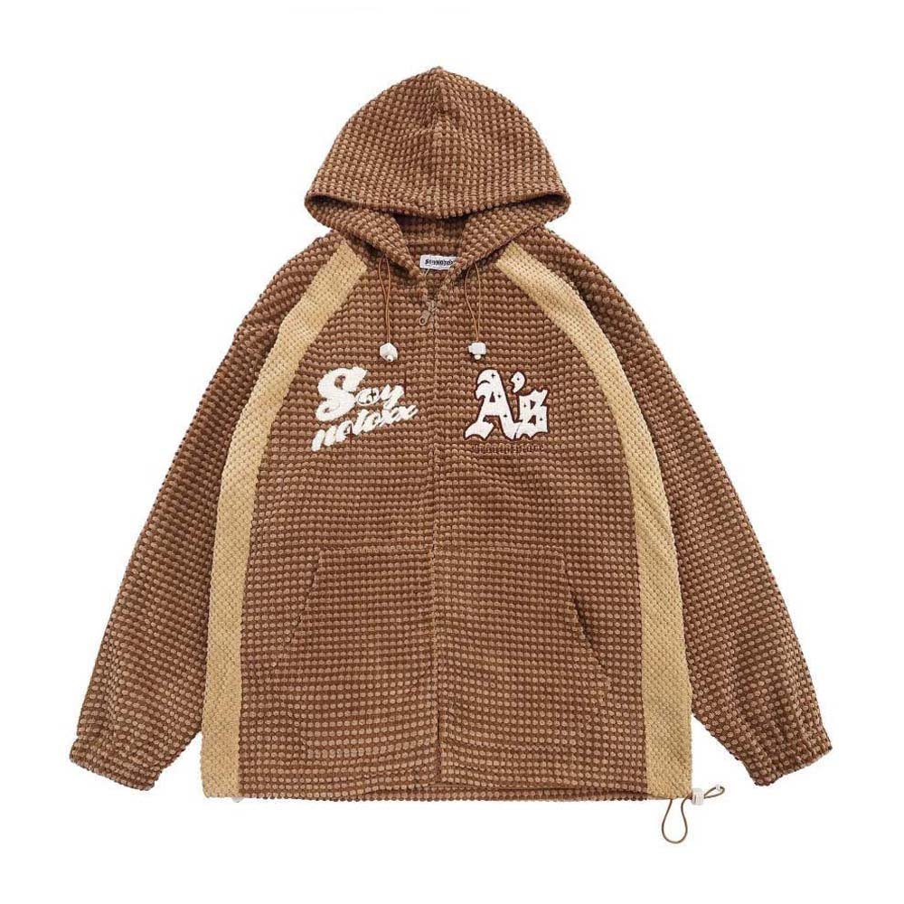 Heavy weight drawstring outdoor jackets chenille embroidery zip up jacket windbreaker plus size men's jackets