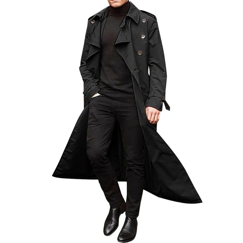 European and American men's extended windbreaker fashion casual coat
