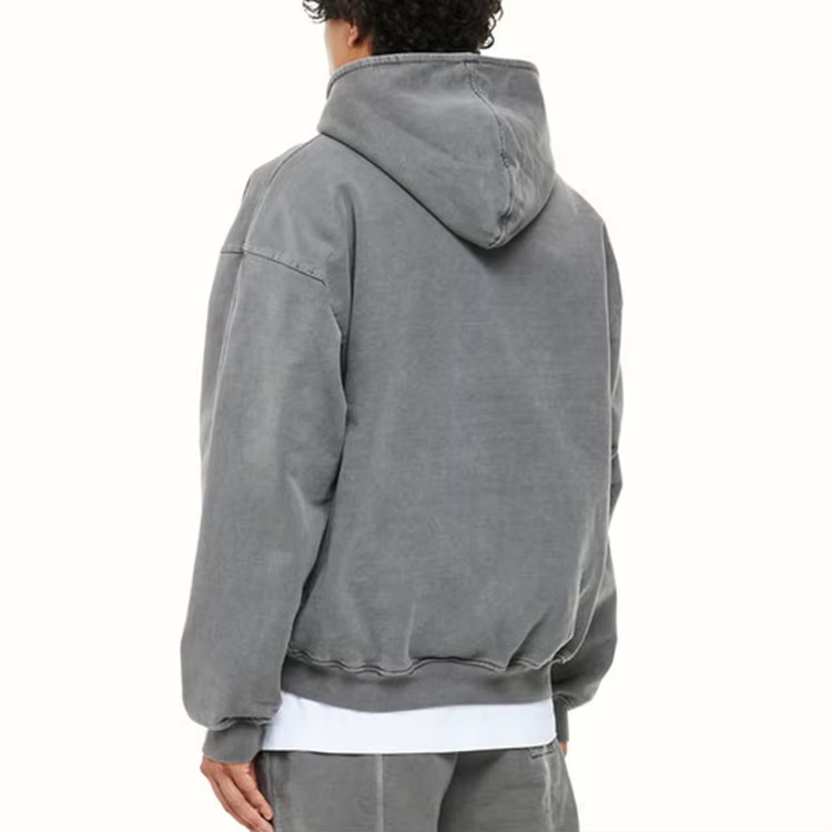 Custom Mens 100% cotton Puffer Jacket shoulder Hoodies double zip up Hooded Sweatshirt oversize Zipper Heavyweight men's hoodie