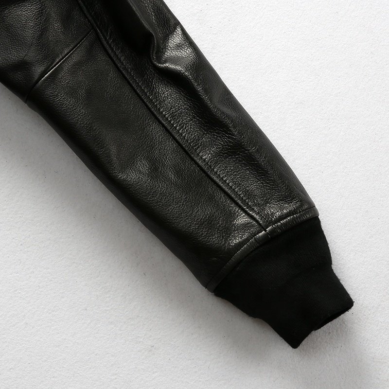 Customized black multi-standard pattern flight suit men's lapel American casual short leather cowhide jacket
