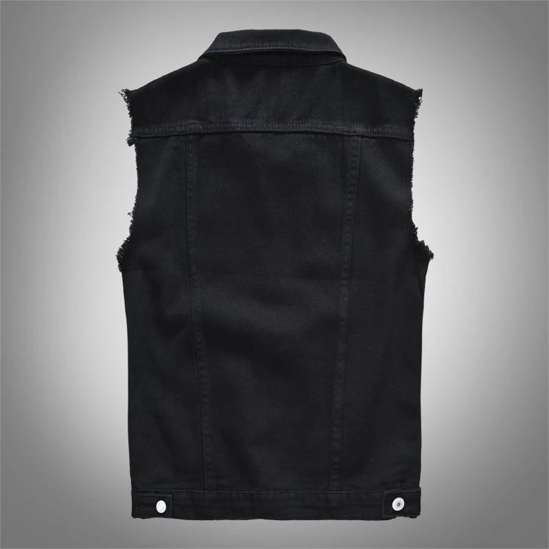 New Men's Fashion Casual Black Hooded Sleeveless Vest Denim Vest Jacket Street Punk Style Denim Vest Multiple Size Options M-6XL