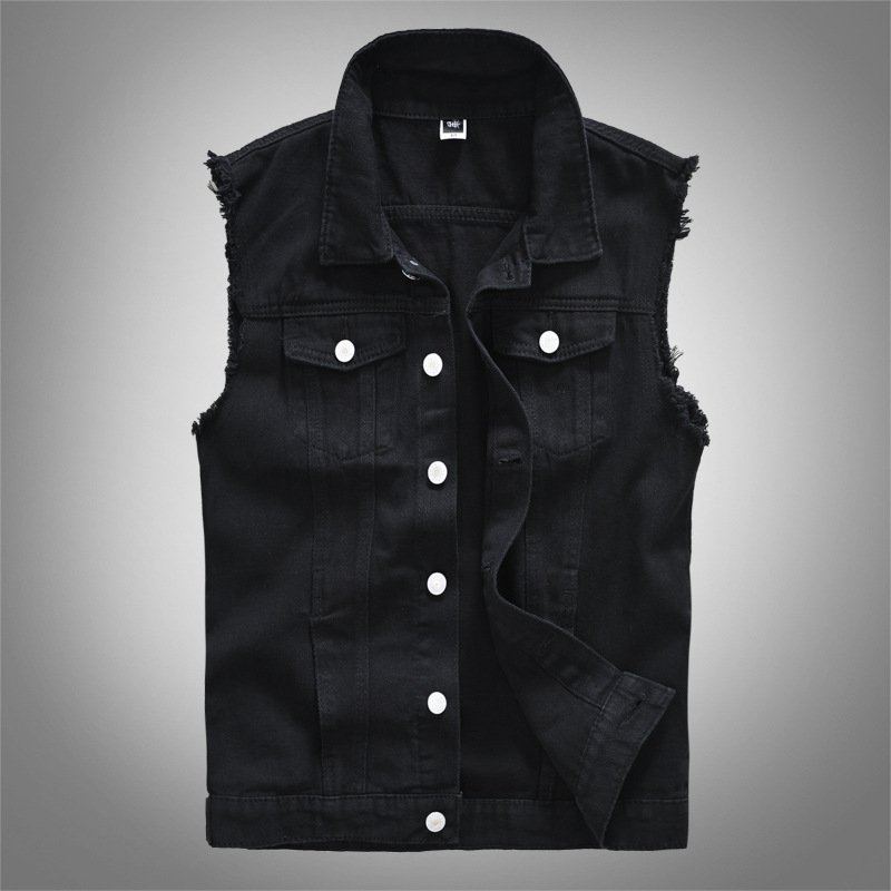 New Men's Fashion Casual Black Hooded Sleeveless Vest Denim Vest Jacket Street Punk Style Denim Vest Multiple Size Options M-6XL