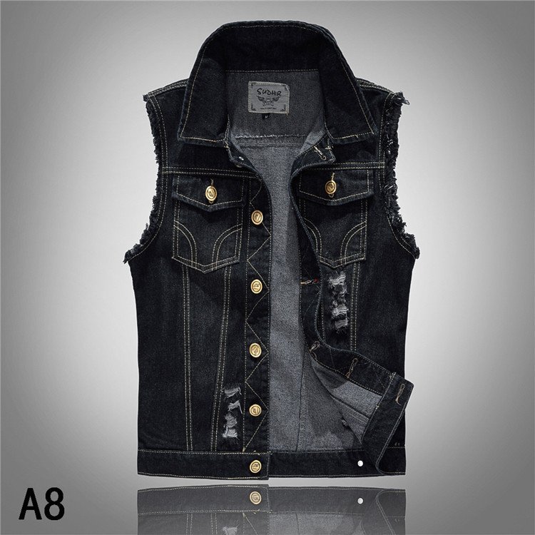 New Men's Fashion Casual Black Hooded Sleeveless Vest Denim Vest Jacket Street Punk Style Denim Vest Multiple Size Options M-6XL