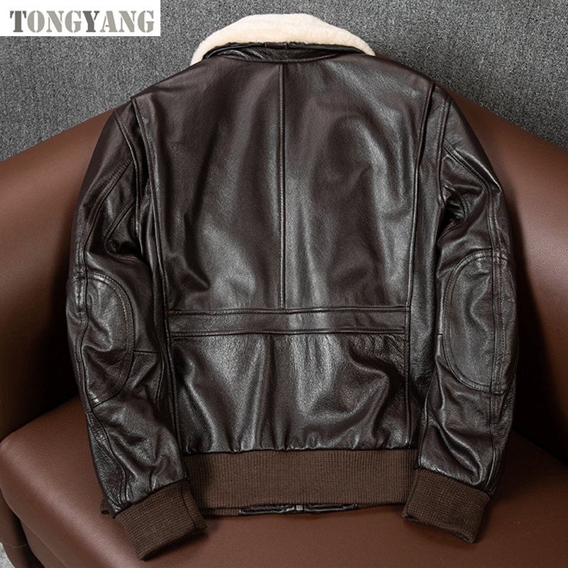 TONGYANG Plus Size Bomber Men Genuine Leather Jacket Natural Fur Collar Classic Casual G1 Real Cowhide Mens Coat Winter Warm