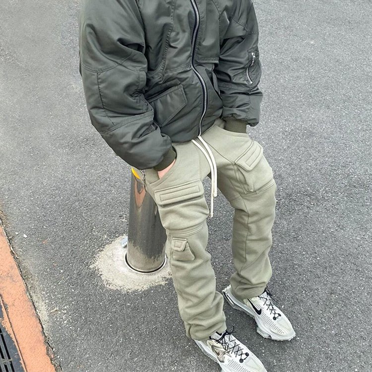 Custom zipper multi pockets army-green own logo high quality bomber jacket for men