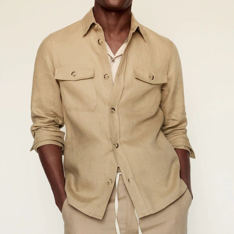 Top quality Jacket manufacturer 25SS Lapel Linen Shirt Buttoned Customized Men's Slim Jacket Coat With Pockets and trousers mens