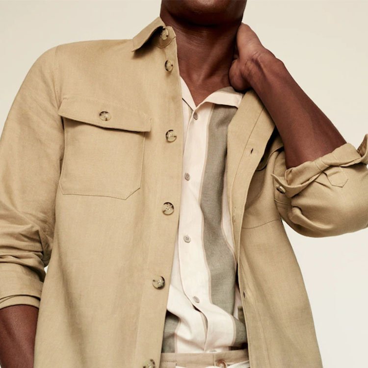 Top quality Jacket manufacturer 25SS Lapel Linen Shirt Buttoned Customized Men's Slim Jacket Coat With Pockets and trousers mens