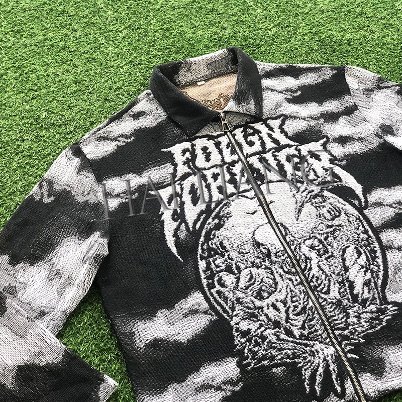 Custom jacquard weave Tapestry Clothing Zip Up Jackets Plus Size Men's Coats Streetwear Tapestry Jacket