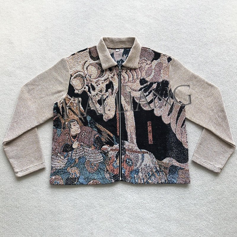 Custom jacquard weave Tapestry Clothing Zip Up Jackets Plus Size Men's Coats Streetwear Tapestry Jacket