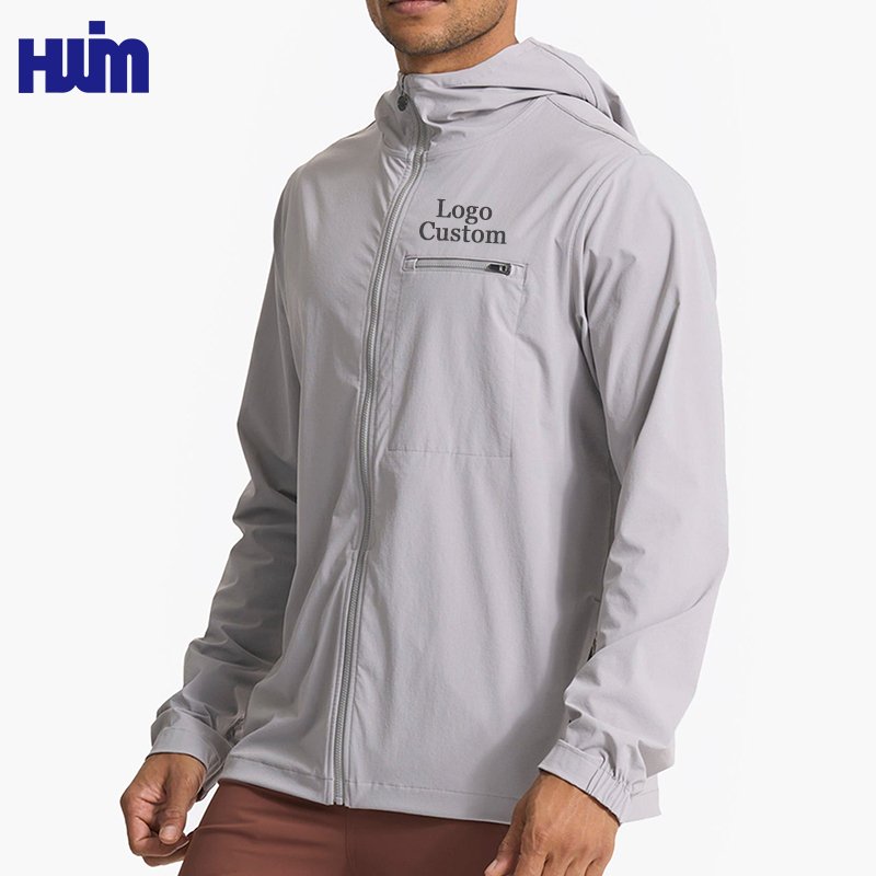 OEM Custom Logo Waterproof and Windproof Outdoor Jackets Gym Running Athletic Hooded Windbreaker Jacket For Men