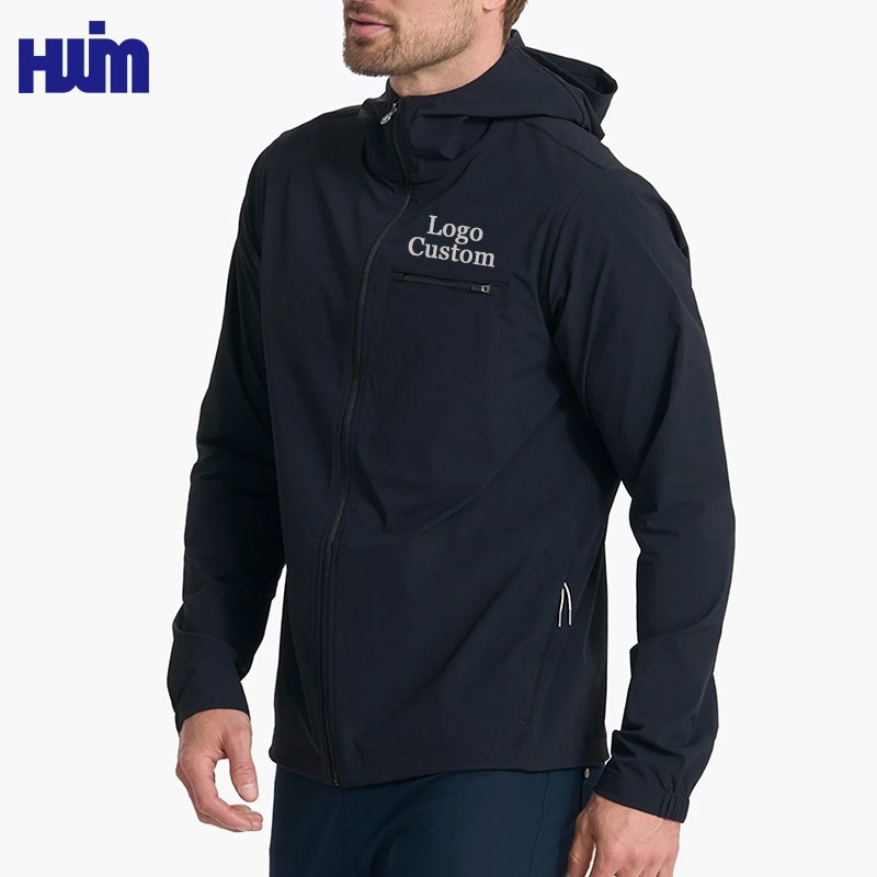 OEM Custom Logo Waterproof and Windproof Outdoor Jackets Gym Running Athletic Hooded Windbreaker Jacket For Men