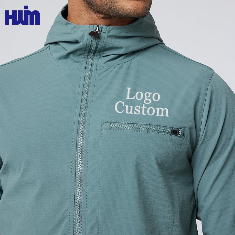 OEM Custom Logo Waterproof and Windproof Outdoor Jackets Gym Running Athletic Hooded Windbreaker Jacket For Men