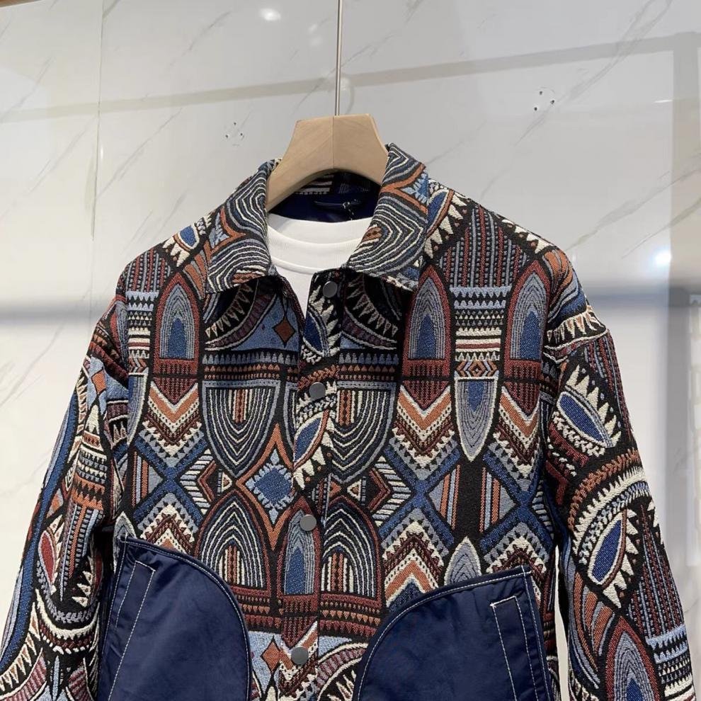Local Western Retro Style Aztec Vintage Print Spring Fall Button-Warm Men's Loose Patchwork Jacket
