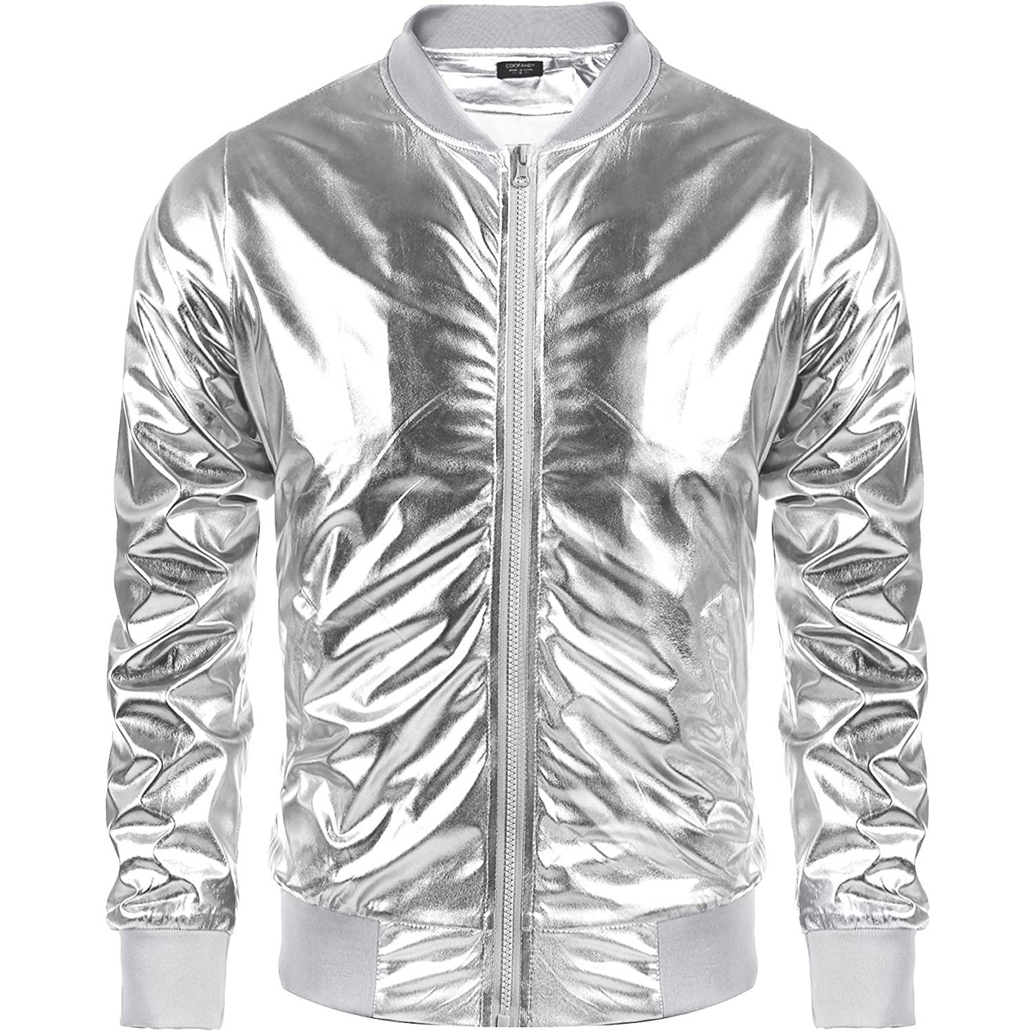 Bomber Jacket for Men's Metallic 70s Disco Party Varsity Bomber Jacket Zipper Baseball Bomber jacket