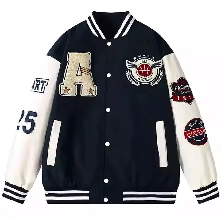 Men's Varsity Jacket Genuine Leather Sleeve and Wool Blend Letterman Boys College Varsity Jackets XS-5XL