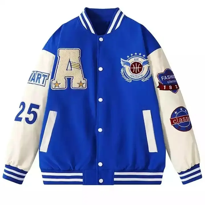 Men's Varsity Jacket Genuine Leather Sleeve and Wool Blend Letterman Boys College Varsity Jackets XS-5XL
