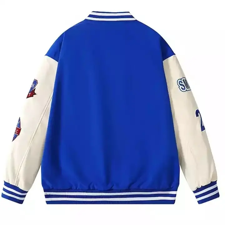 Men's Varsity Jacket Genuine Leather Sleeve and Wool Blend Letterman Boys College Varsity Jackets XS-5XL