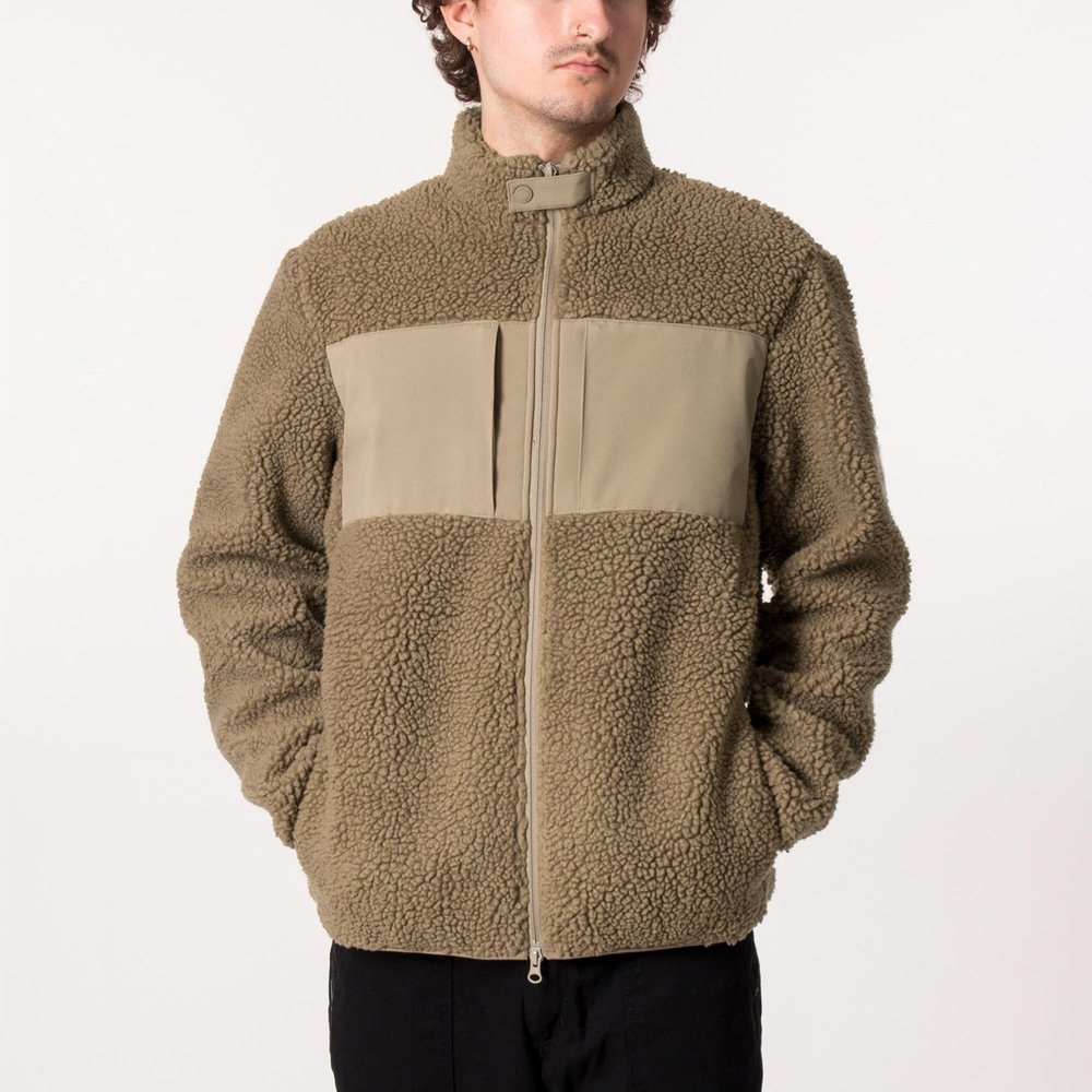 Men's Sherpa Fleece Sweatshirt Warmth Soft Comfort Breathable Full Zip Double Pocket Sherpa Fleece Jacket