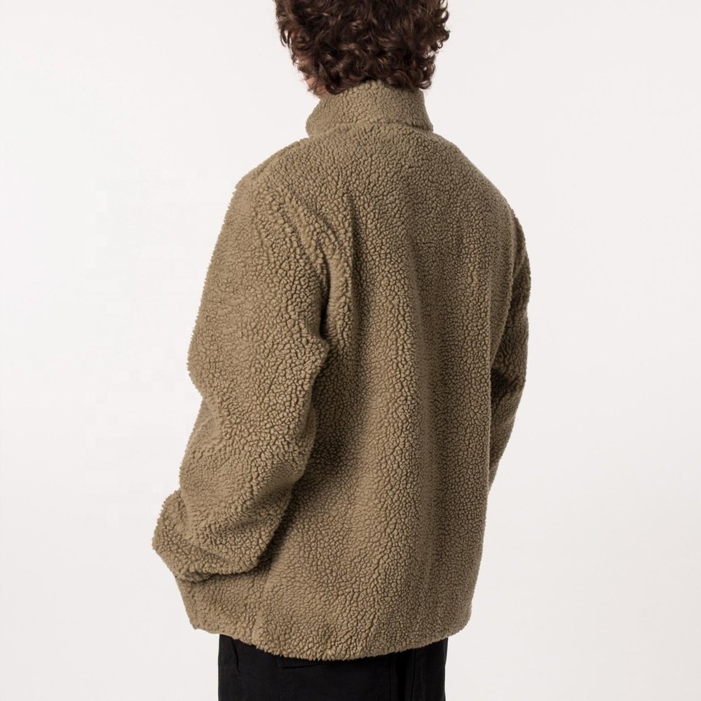Men's Sherpa Fleece Sweatshirt Warmth Soft Comfort Breathable Full Zip Double Pocket Sherpa Fleece Jacket