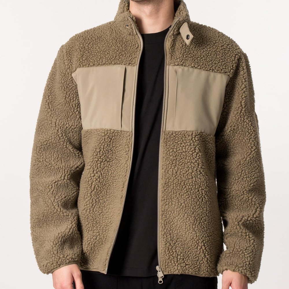 Men's Sherpa Fleece Sweatshirt Warmth Soft Comfort Breathable Full Zip Double Pocket Sherpa Fleece Jacket