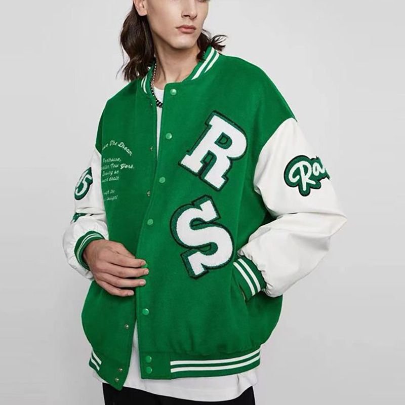 Outdoor Woolen Panel Leather Sleeve Baseball Uniform Embroidery Stitching Lapel Plus Size Varsity Custom Men's Jackets