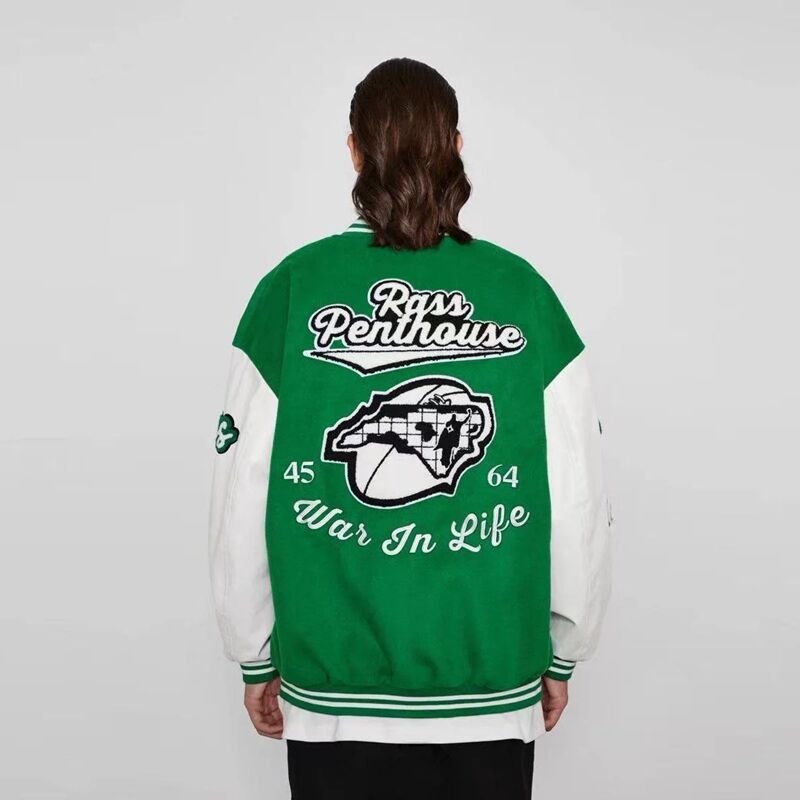 Outdoor Woolen Panel Leather Sleeve Baseball Uniform Embroidery Stitching Lapel Plus Size Varsity Custom Men's Jackets