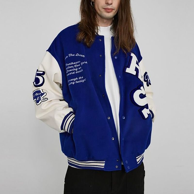 Outdoor Woolen Panel Leather Sleeve Baseball Uniform Embroidery Stitching Lapel Plus Size Varsity Custom Men's Jackets