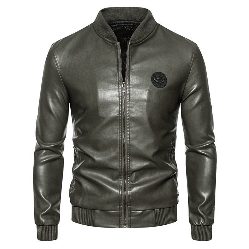 wholesale casual leather jacket men handsome autumn and winter plus velvet imitation leather zipper men's jackets & coat