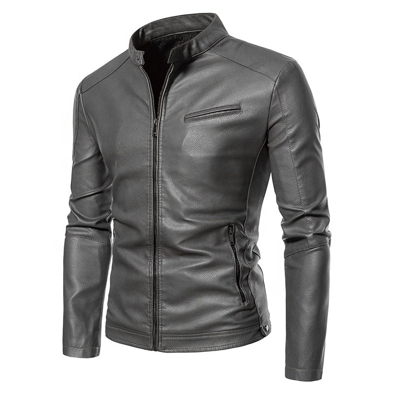 wholesale casual leather jacket men handsome autumn and winter plus velvet imitation leather zipper men's jackets & coat