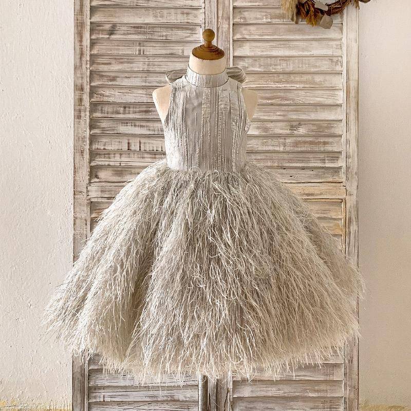 New Tister Feather Feather European and American Children's Dress Princess Skirt Putch Skirt Children's Performance Services Birthday Dress