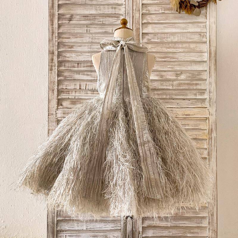 New Tister Feather Feather European and American Children's Dress Princess Skirt Putch Skirt Children's Performance Services Birthday Dress