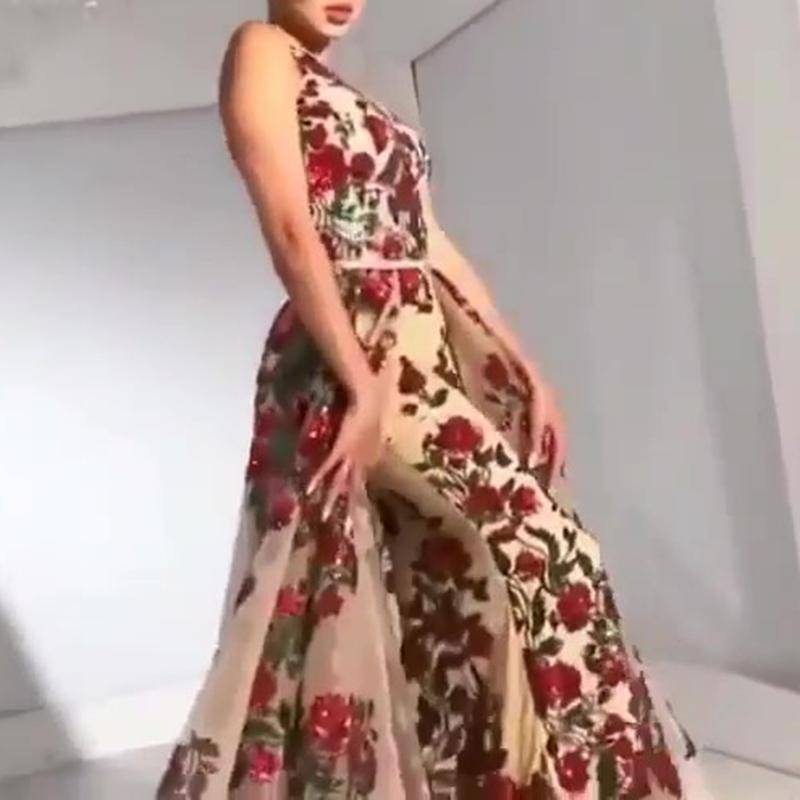 Dress female four seasons new European and American women's sleeveless sequins big dress new evening dresses xxl