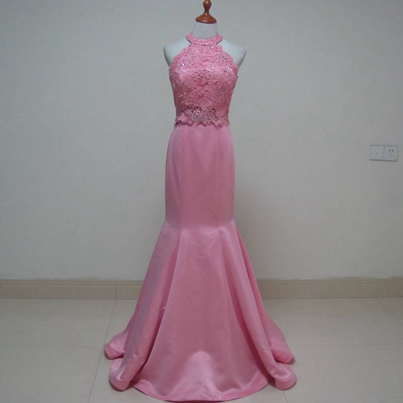 special!Two -piece pink pink neck nail pearl slim panton banquet night dress long skirt performance hosted annual meeting reception party