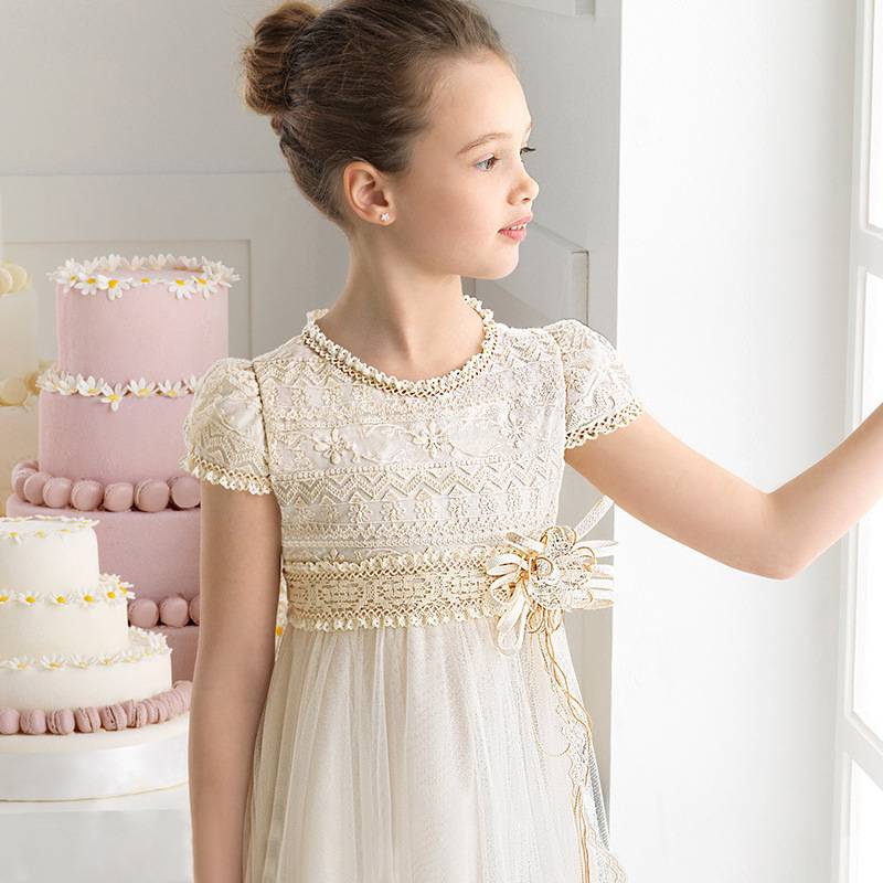 European and American children's flower children's dress wedding dresses lace high waist elegant long skirt performance birthday girl princess skirt