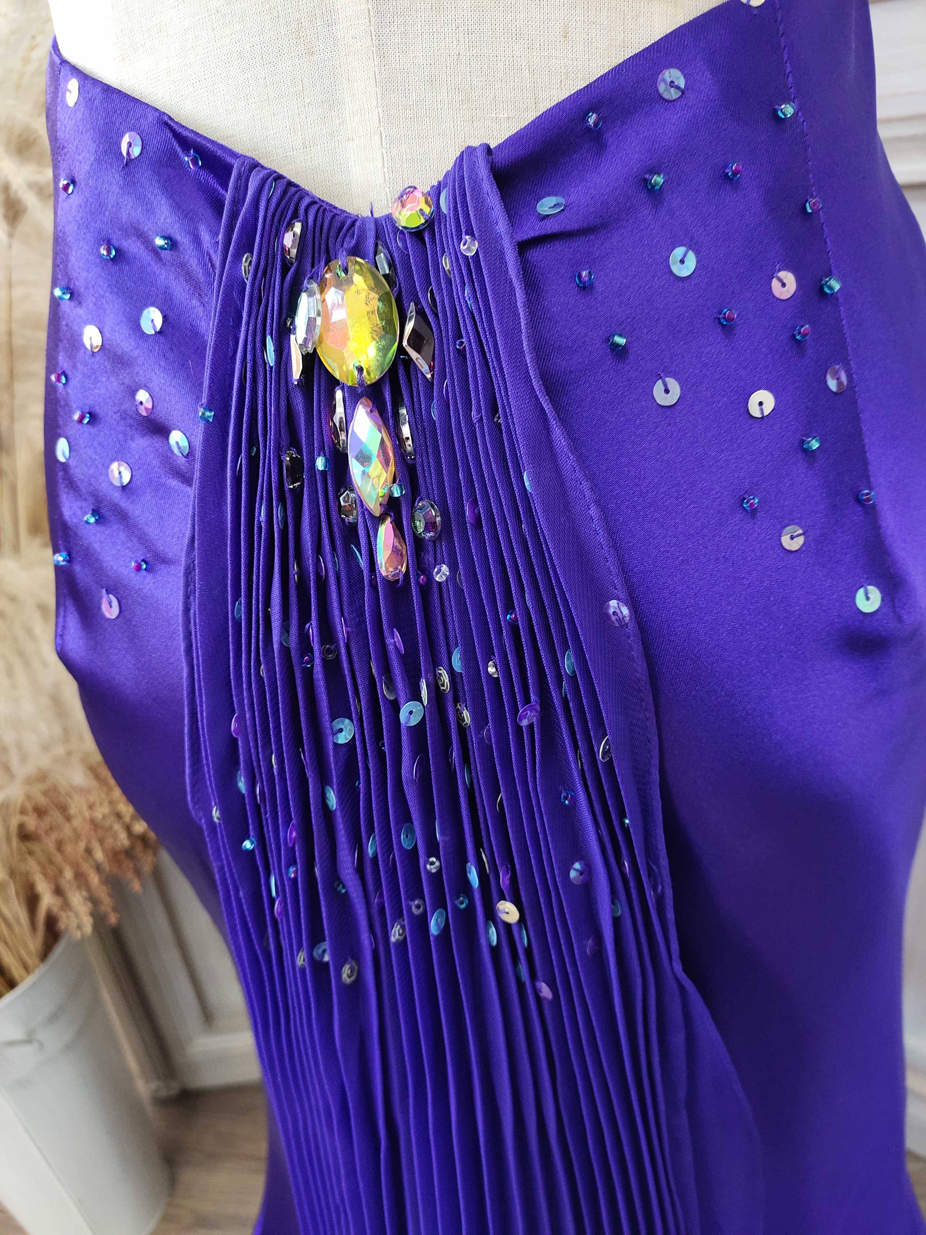 H037 Single purple trailer long back long performance handmade beaded butterfly evening dress skirt slim fishtail skirt