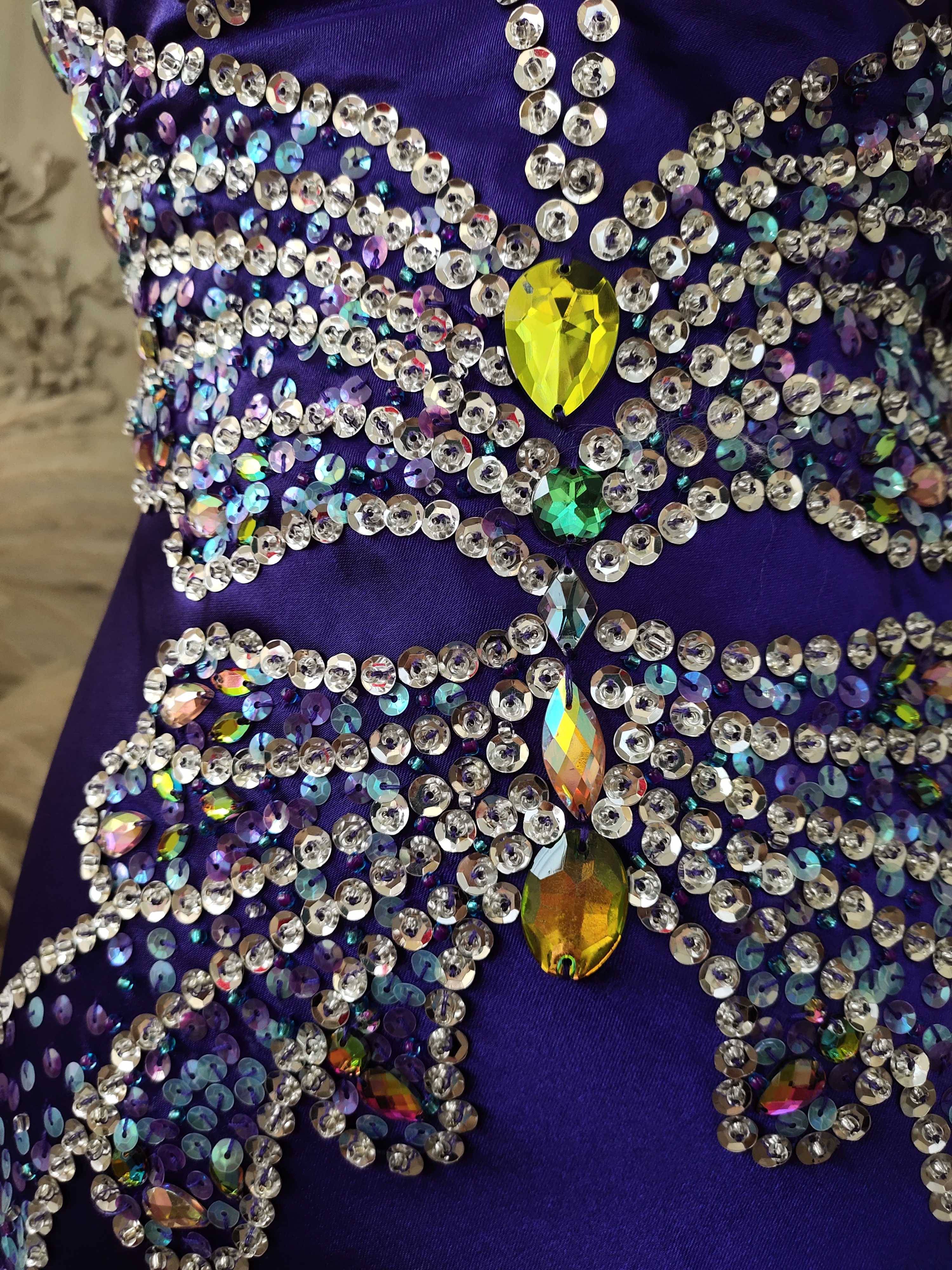 H037 Single purple trailer long back long performance handmade beaded butterfly evening dress skirt slim fishtail skirt