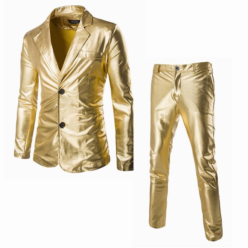 Real shot hot gold fabric performance clothes bright noodle casual Western clothing set A11/140